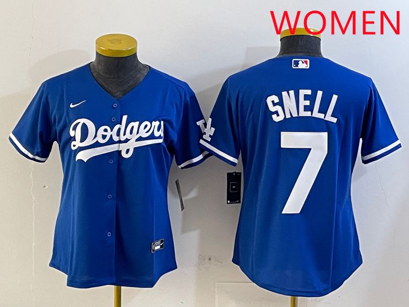 Women Los Angeles Dodgers #7 Snell Blue Game 2025 Nike MLB Jersey style 1